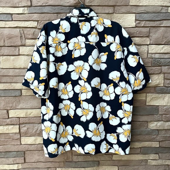 Aloha Hawaiian Tropical Large Tiki Burnside Floral Print Button Shirt - Picture 4 of 5